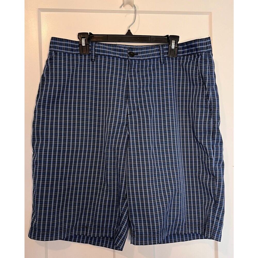 Adidas Mens Shorts Blue White Plaid Flat Front Zip Pockets SIZE 36